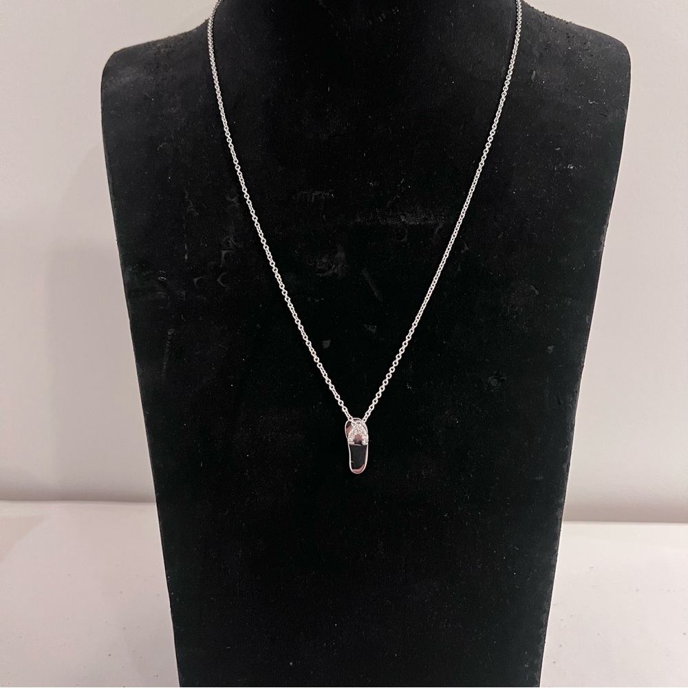 NEW Diamonique Silver Flip Flops Diamond Pendant Necklace